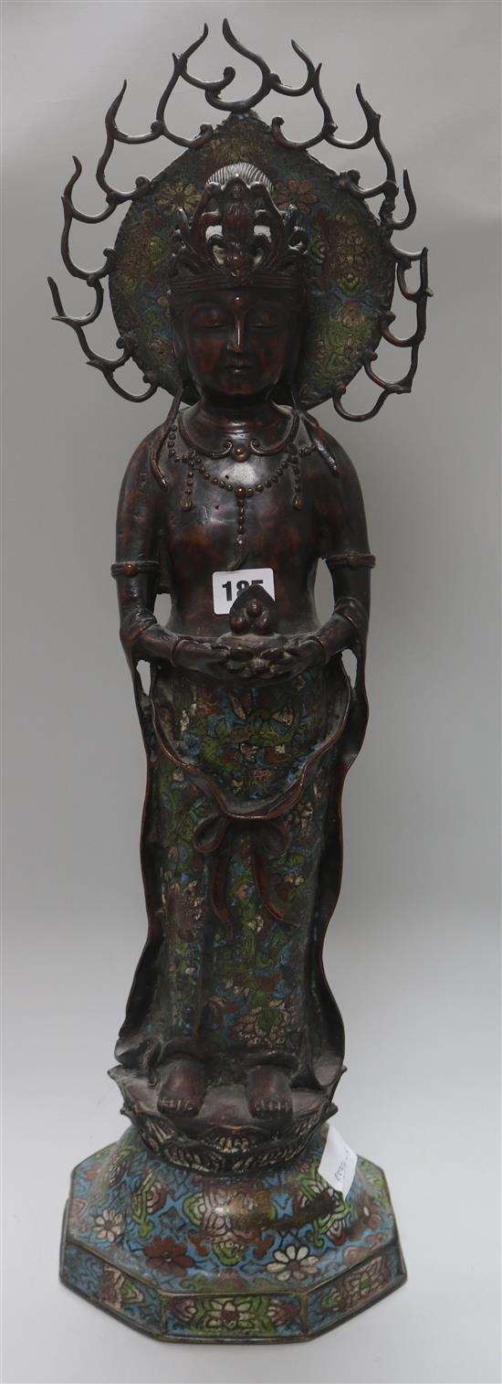 A large Japanese champleve enamel and bronze figure of Kwannon